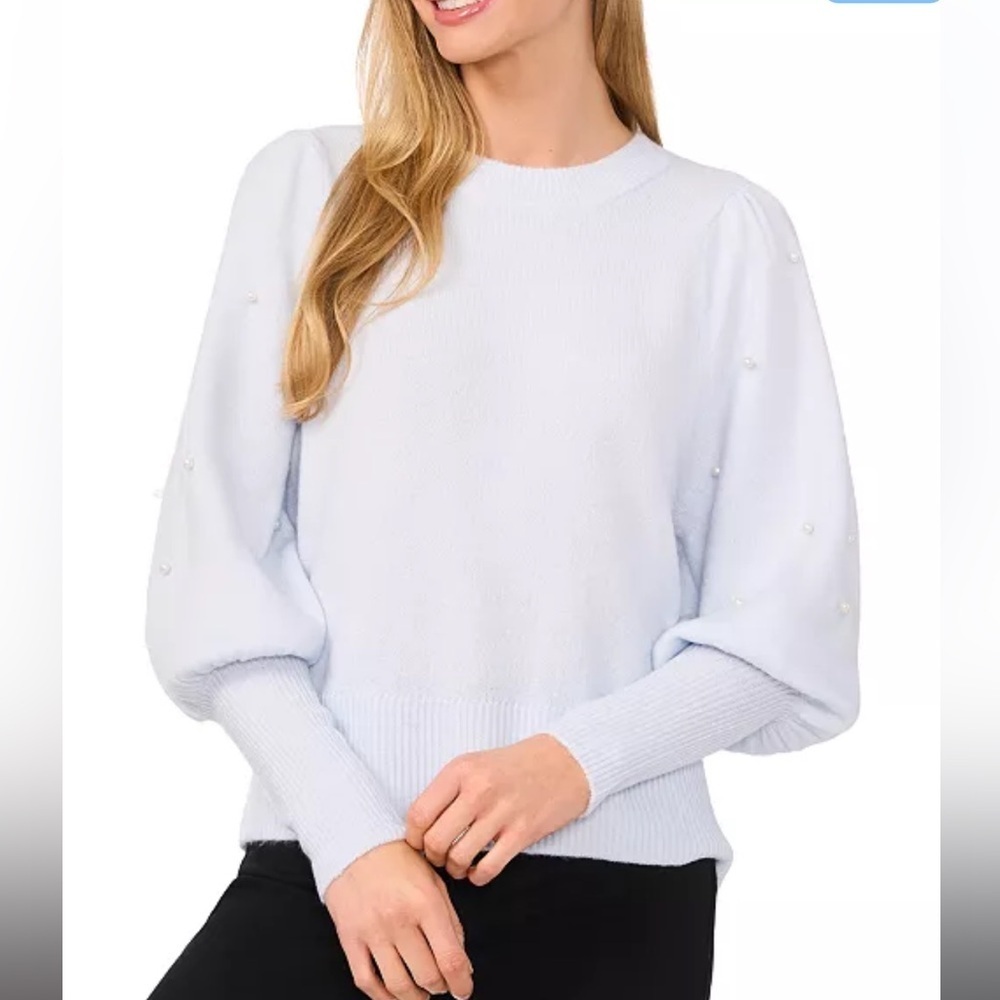 CeCe Light Blue Sweater with Pearl Accents Size Medium